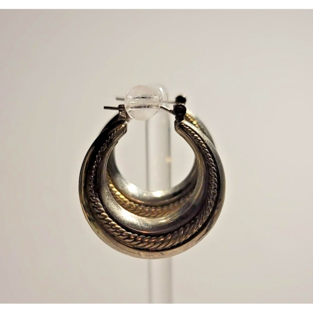 Silver Gold Tone Hoop Earrings Womens Textured Rope Design Hinged Round Classic